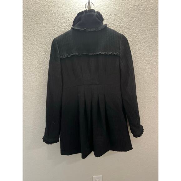 Steve Madden M Black Ruffle Mockneck Collar Wool Blend Coat Whimsigoth Romantic - Picture 3 of 8